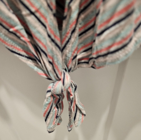 Democracy Tie Front Button Top Women’s XL Multicolor Striped V-Neck Blouse - Picture 3 of 9